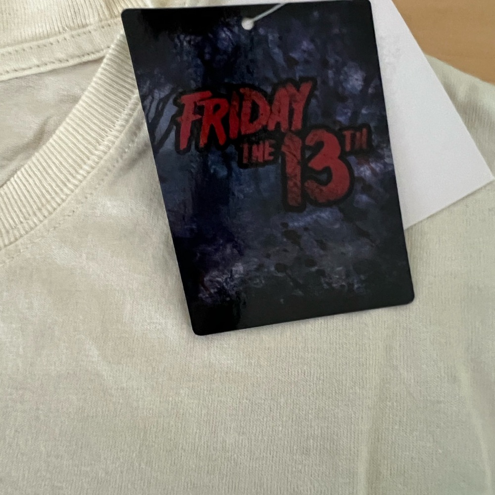 New Friday The 13th Jason Mask Mens White Vintage Throwback T-Shirt Large - Picture 4 of 8